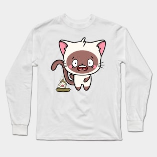 Funny white Cat steps on a dirty diaper Long Sleeve T-Shirt